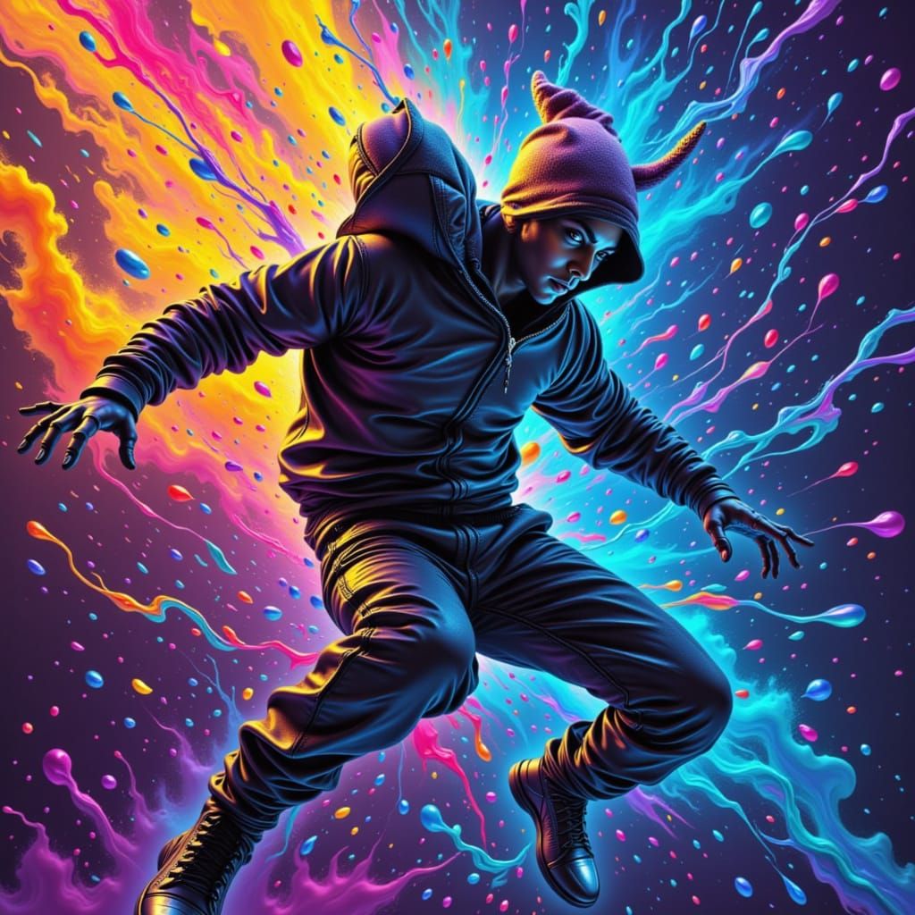 Hip Hop Dancer Leaping in Graffiti Art Style