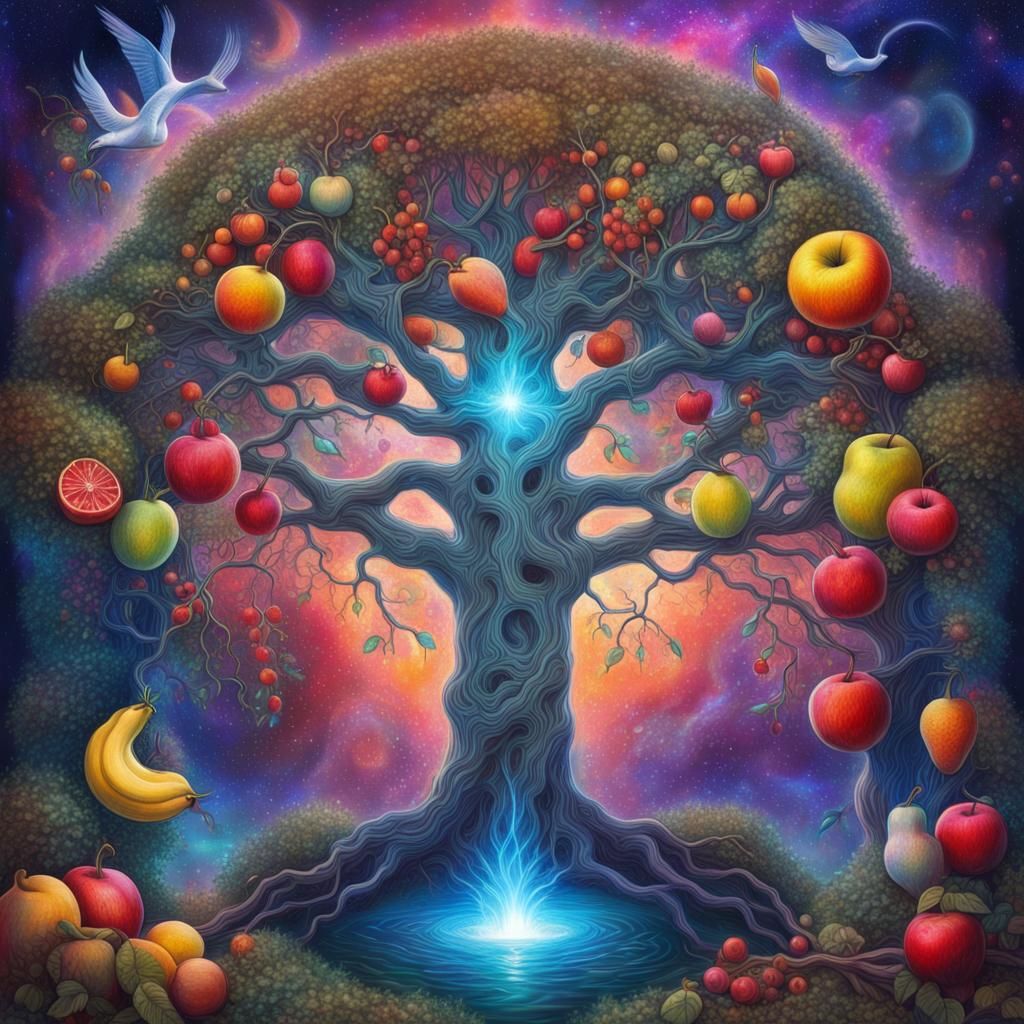 Tree of Knowledge: Astral Cosmic Illustration