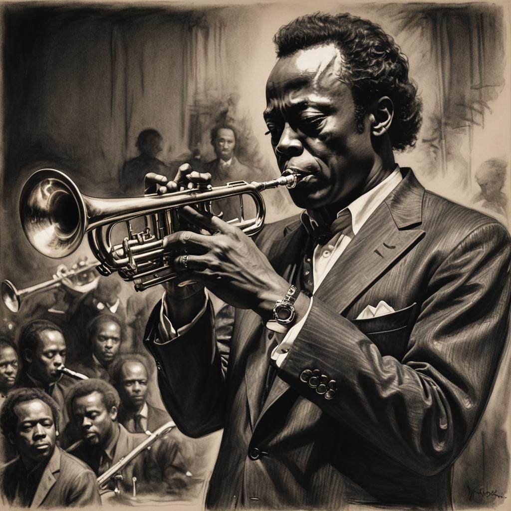 Miles Davis Charcoal Drawing in Concert Hall