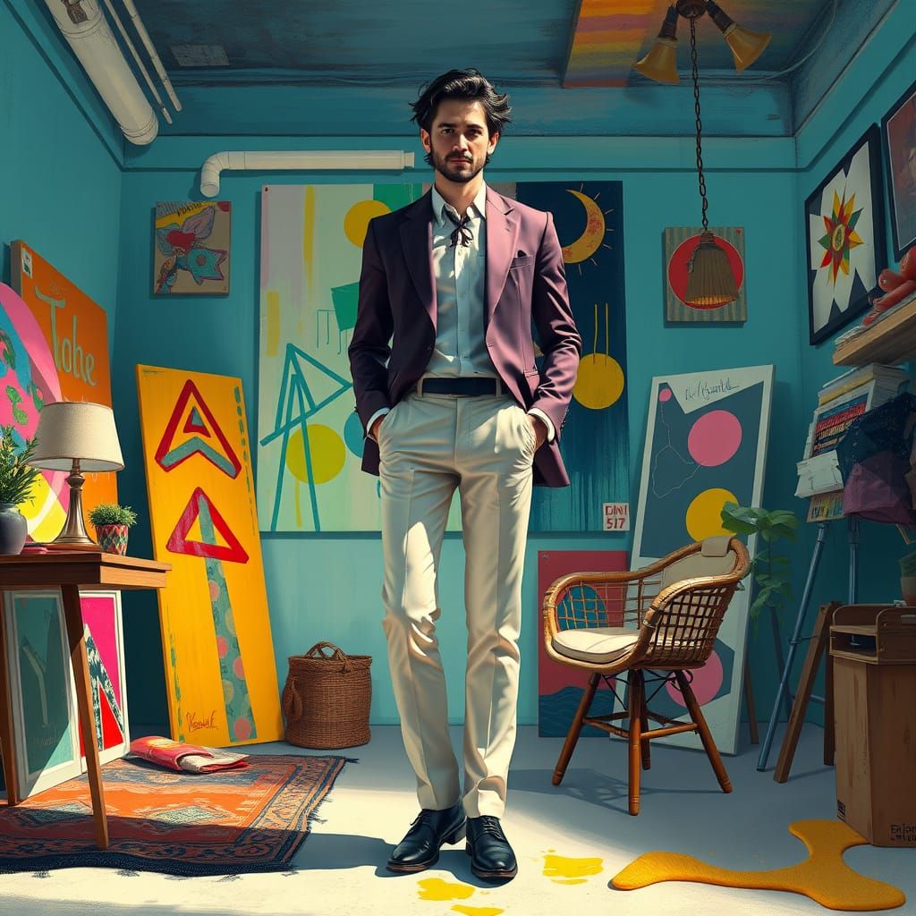 Artist in Modern Studio with Vibrant Colors
