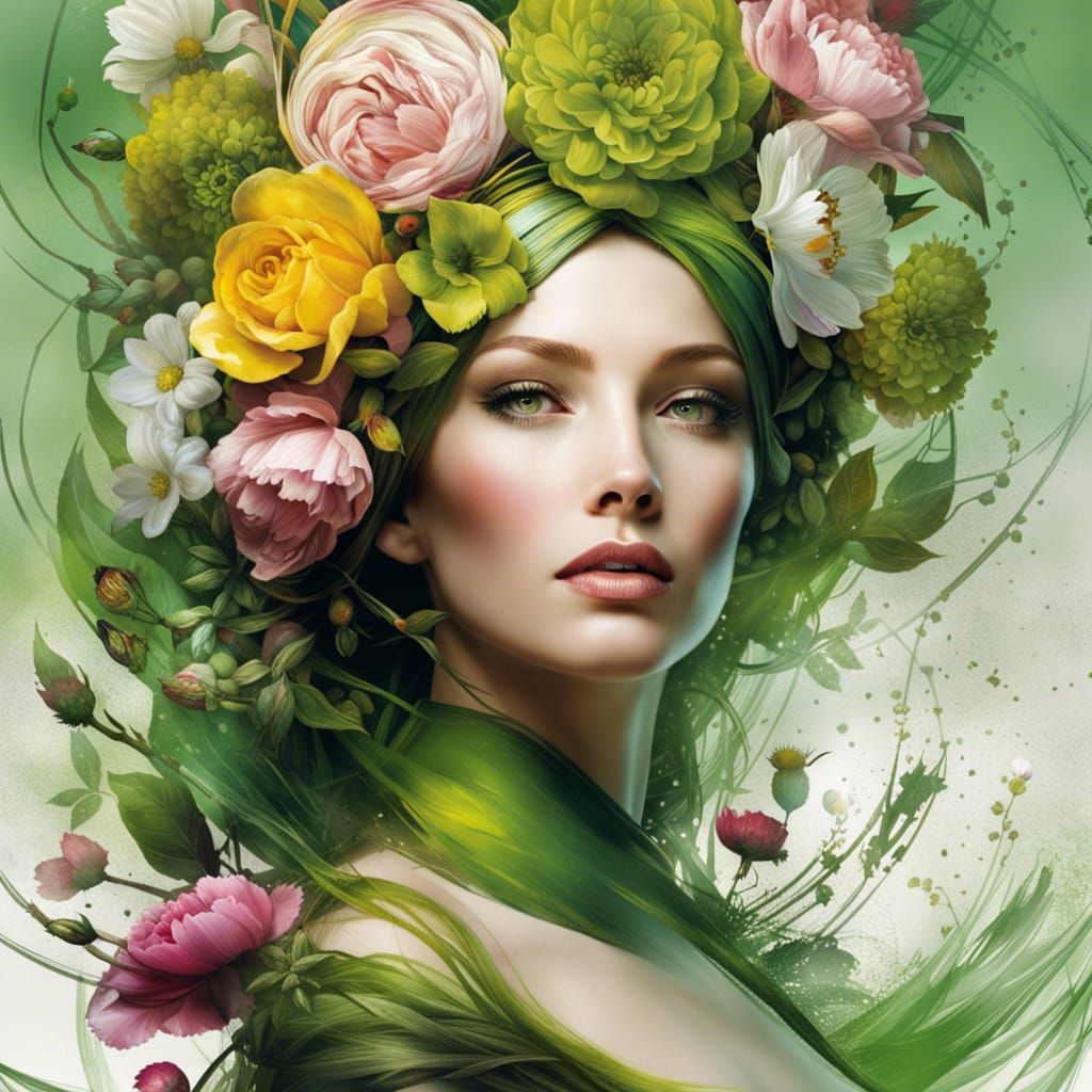 Goddess of Spring Portrait in Floral Style