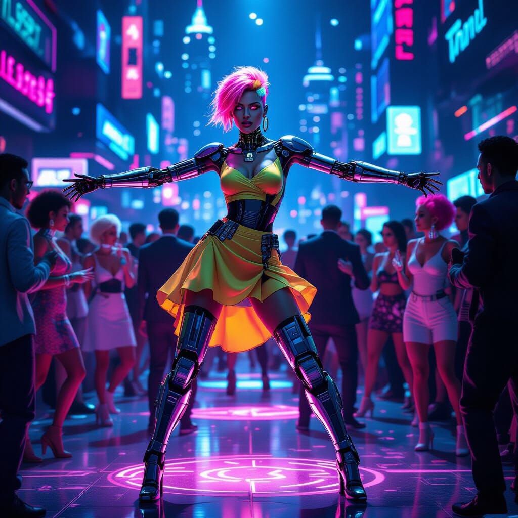 Cyberpunk Dancer with Cybernetic Augmentations