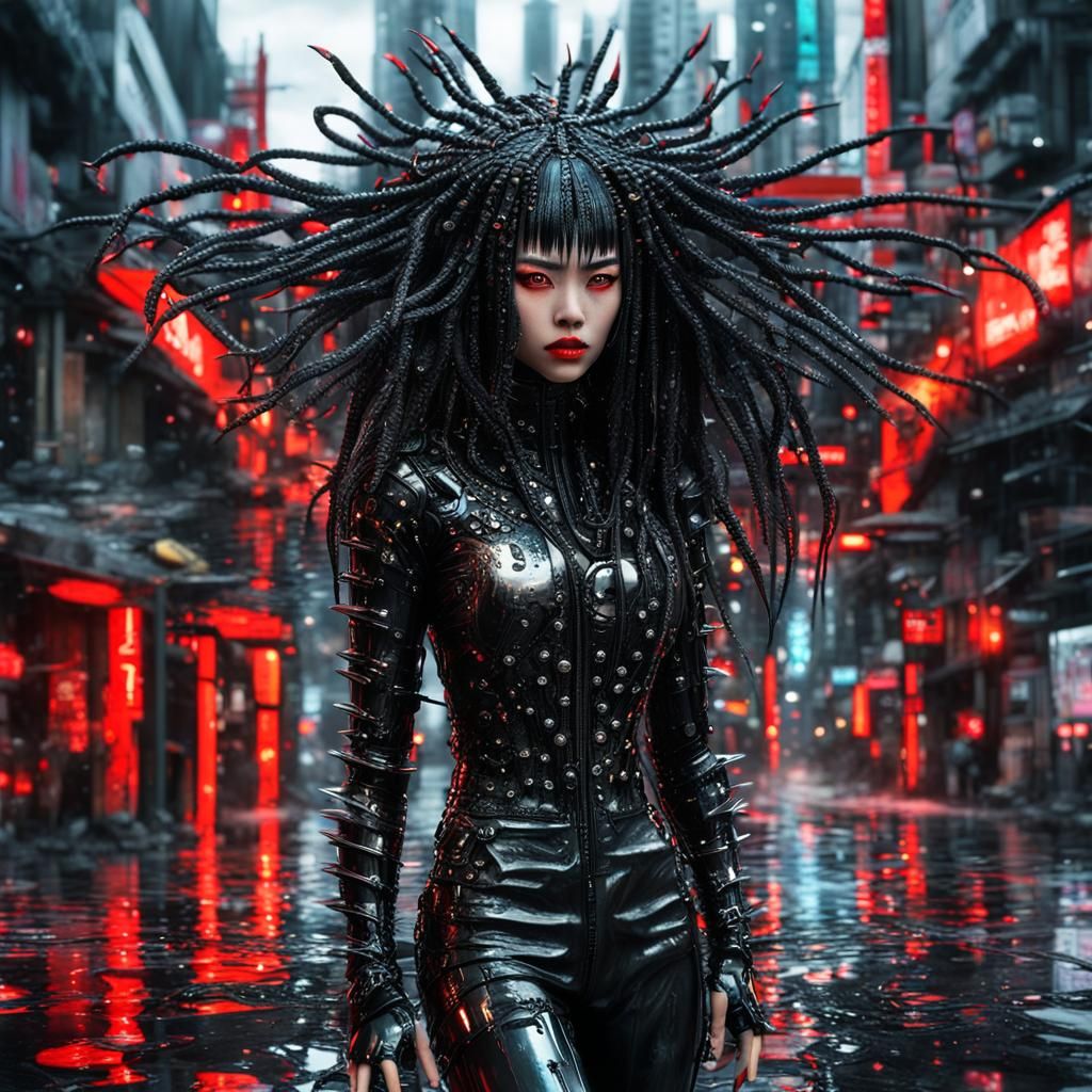 Cyberpunk Asian Woman in Molten Metal