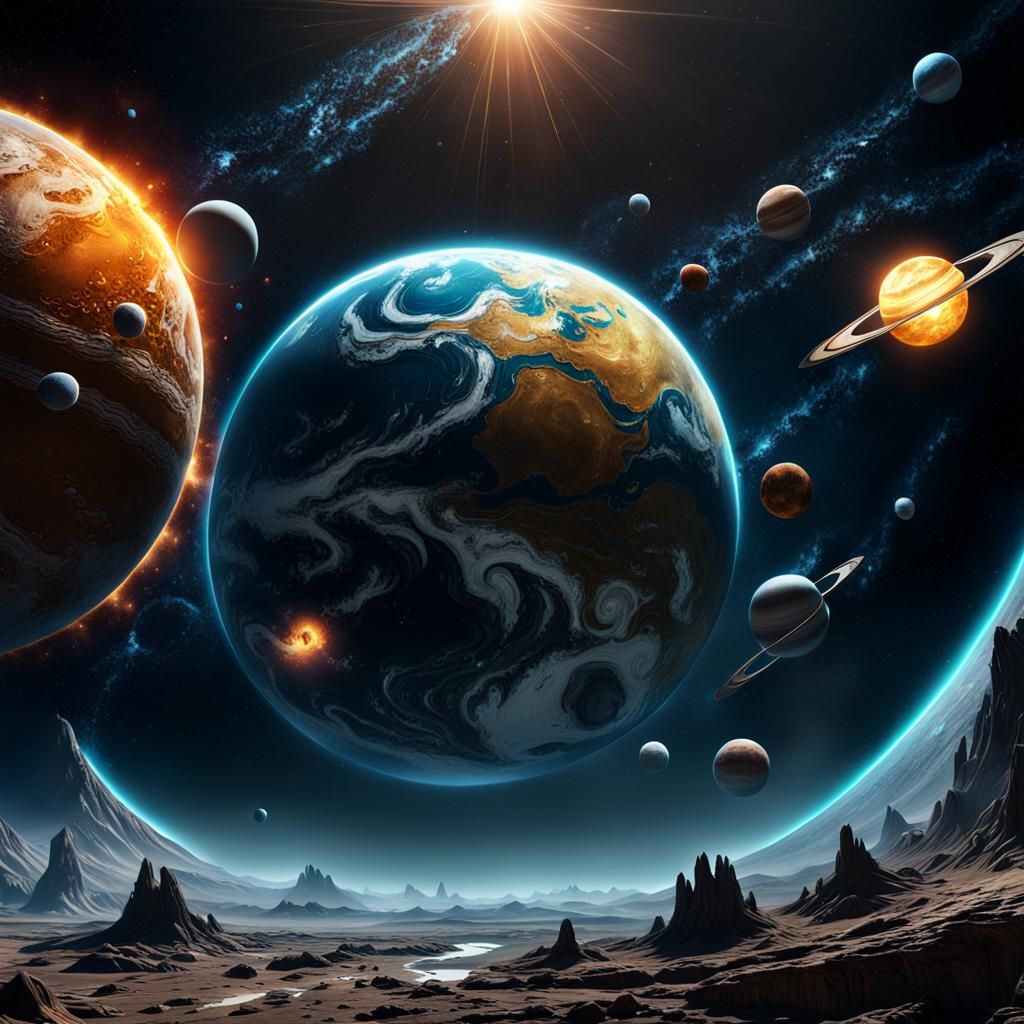 Detailed Matte Painting of the Solar System