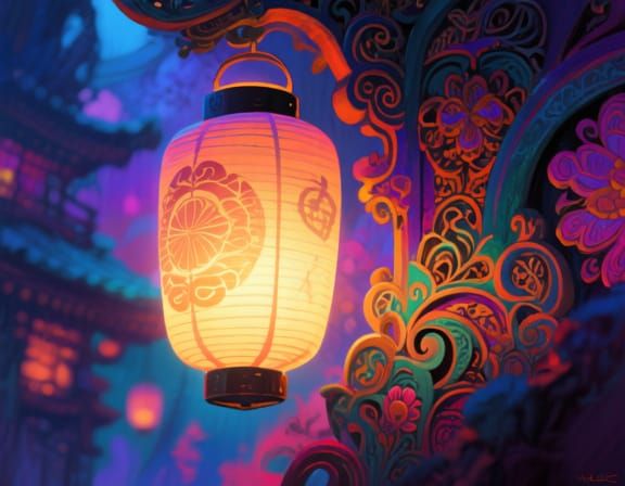 Glowing Japanese Lantern in Ornate Matte Painting