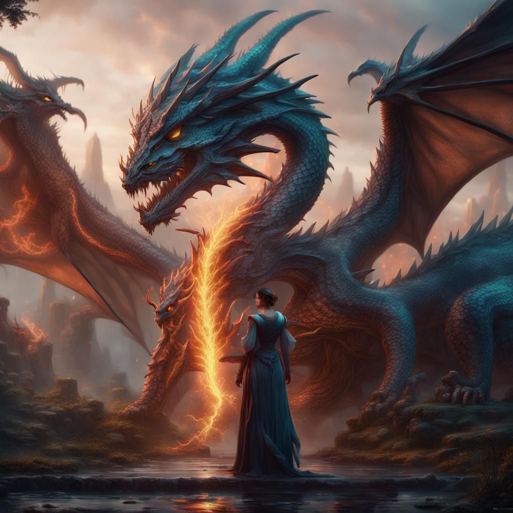 Ethereal Woman Transforms to Dragon in Fantasy Art