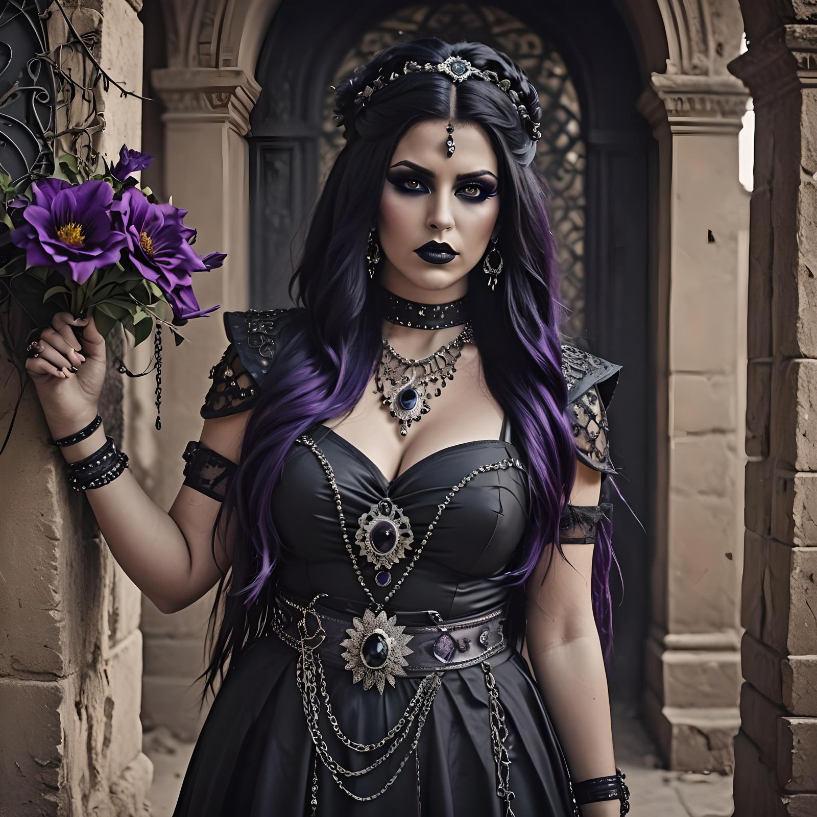Stunning Goth Arabian Girl with Dark Flower