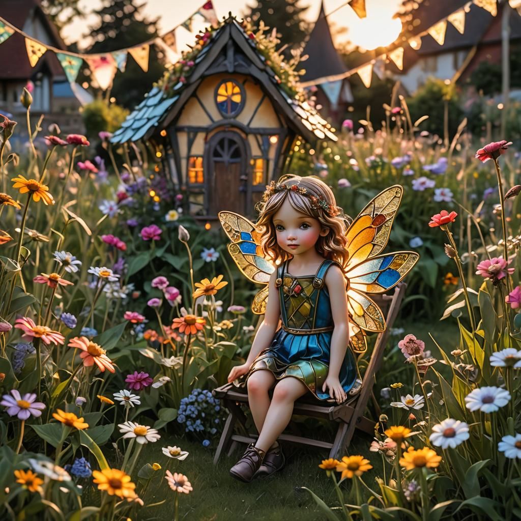 Enchanted Fairy in Summer Flower Field