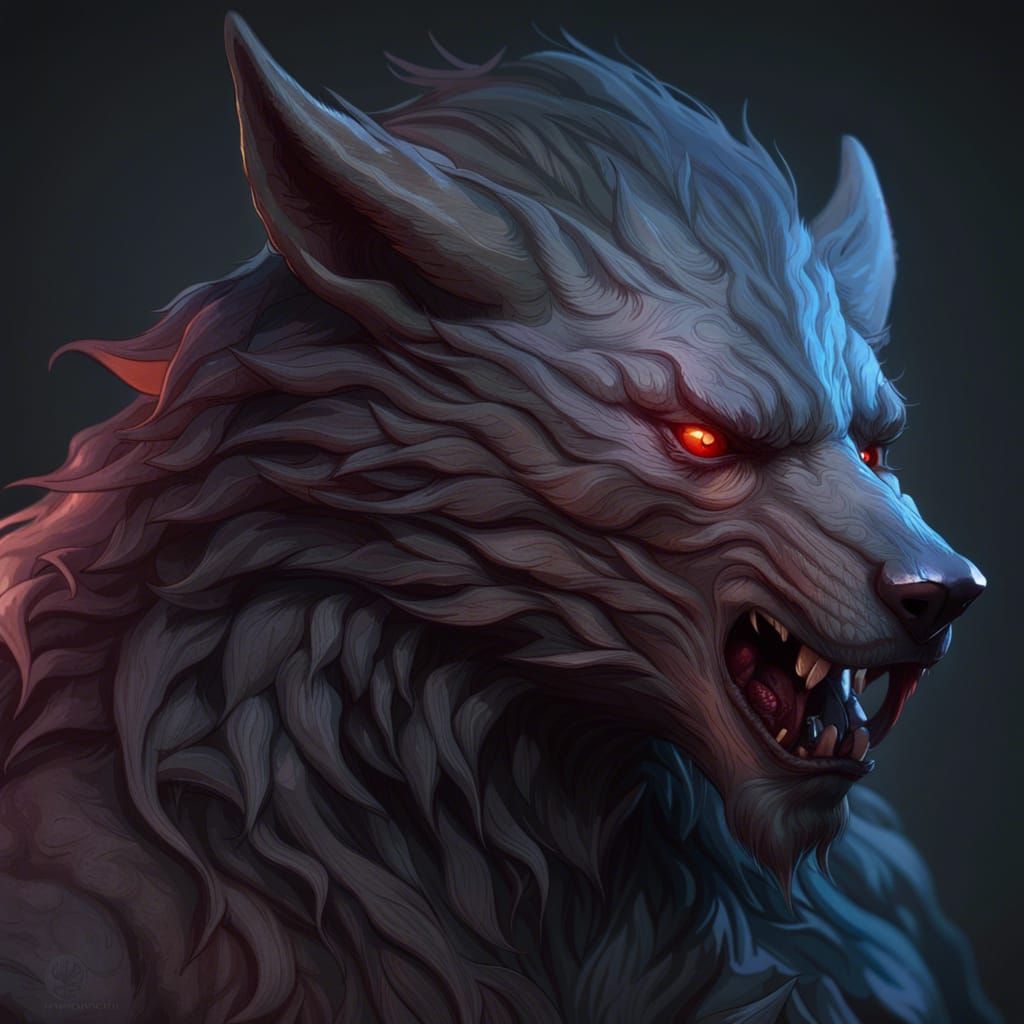 Demonic Werewolf Portrait in Hyperdetailed Style