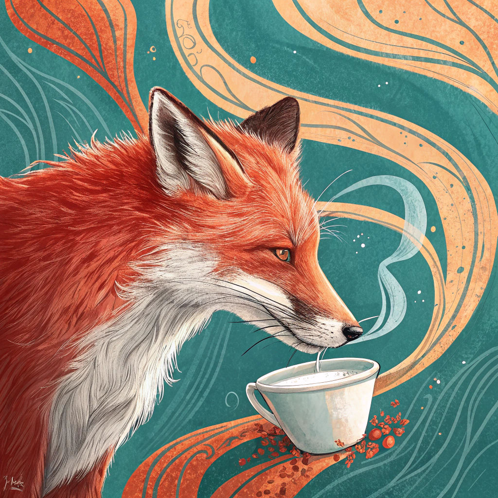 Red Fox Sipping Milk in Abstract Expressionist Style