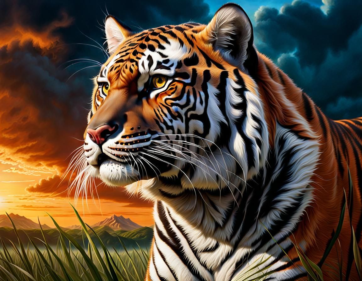Majestic Bengal Tiger Hunting: Digital Matte Painting
