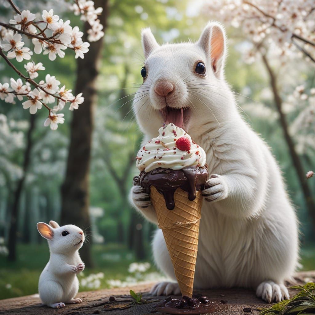 Whimsical Springtime Scene with Chocolate Ice Cream and Fore...