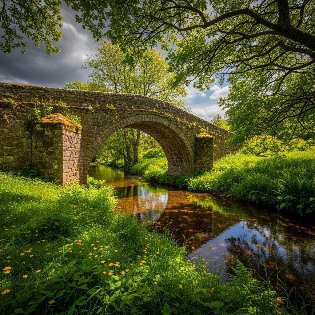 Rustic Stone Bridge Over Tranquil Brook in HDR Style