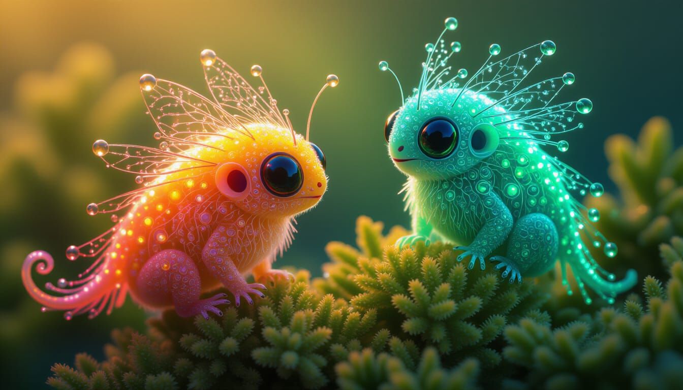 Neon Orange Glass Alien Creature with Big Eyes