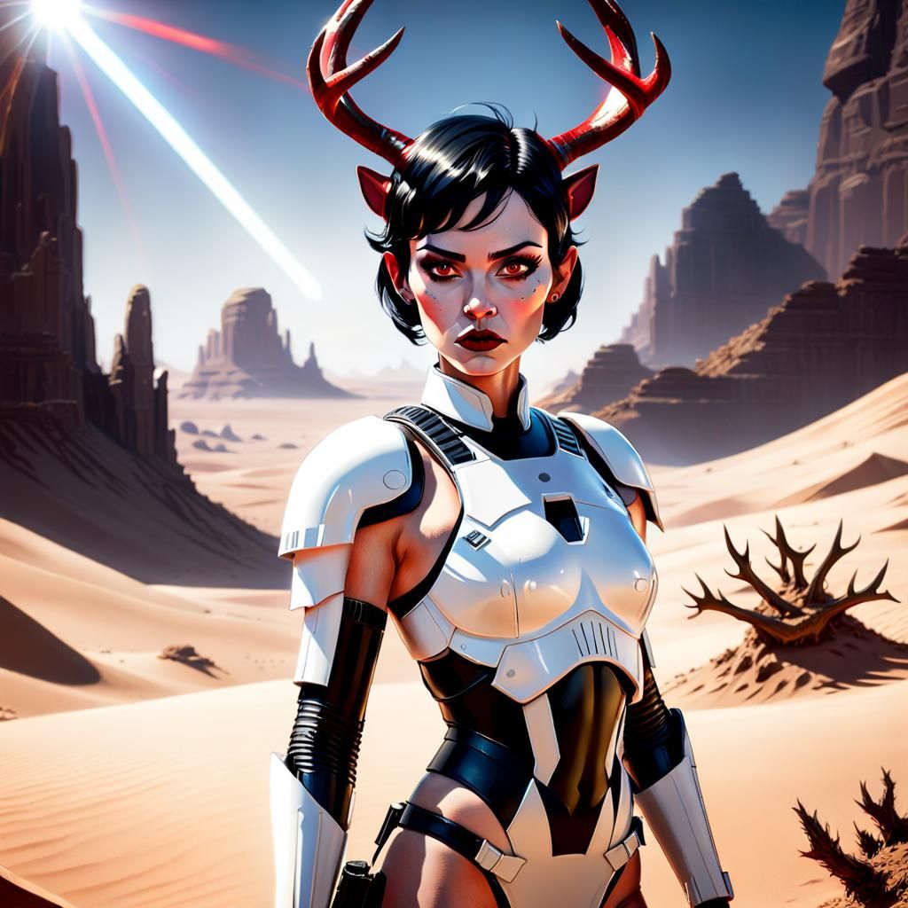 Stag Woman on Desert Planet in Comic Book Style