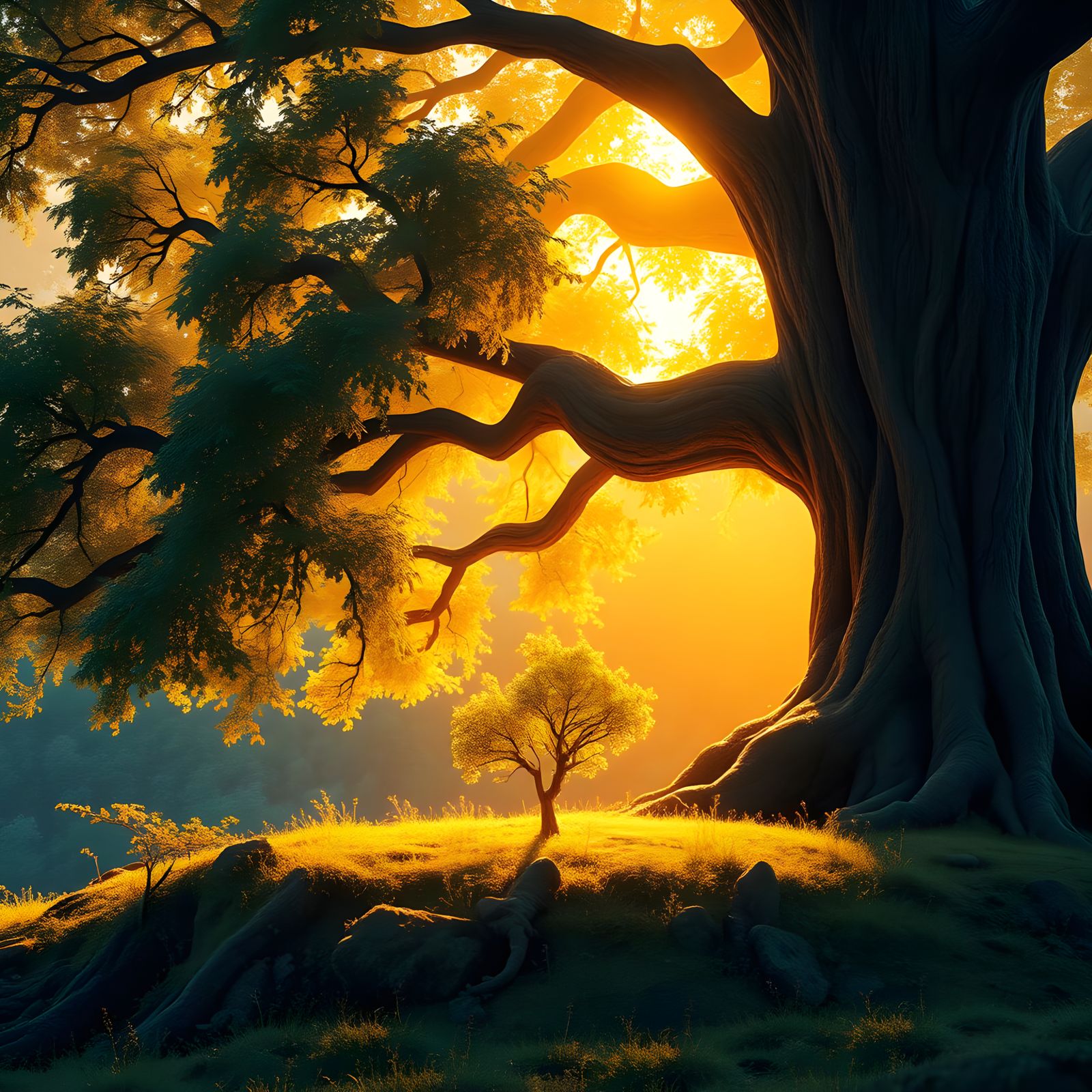 Giant Oak and Tiny Oaks, Digital Art