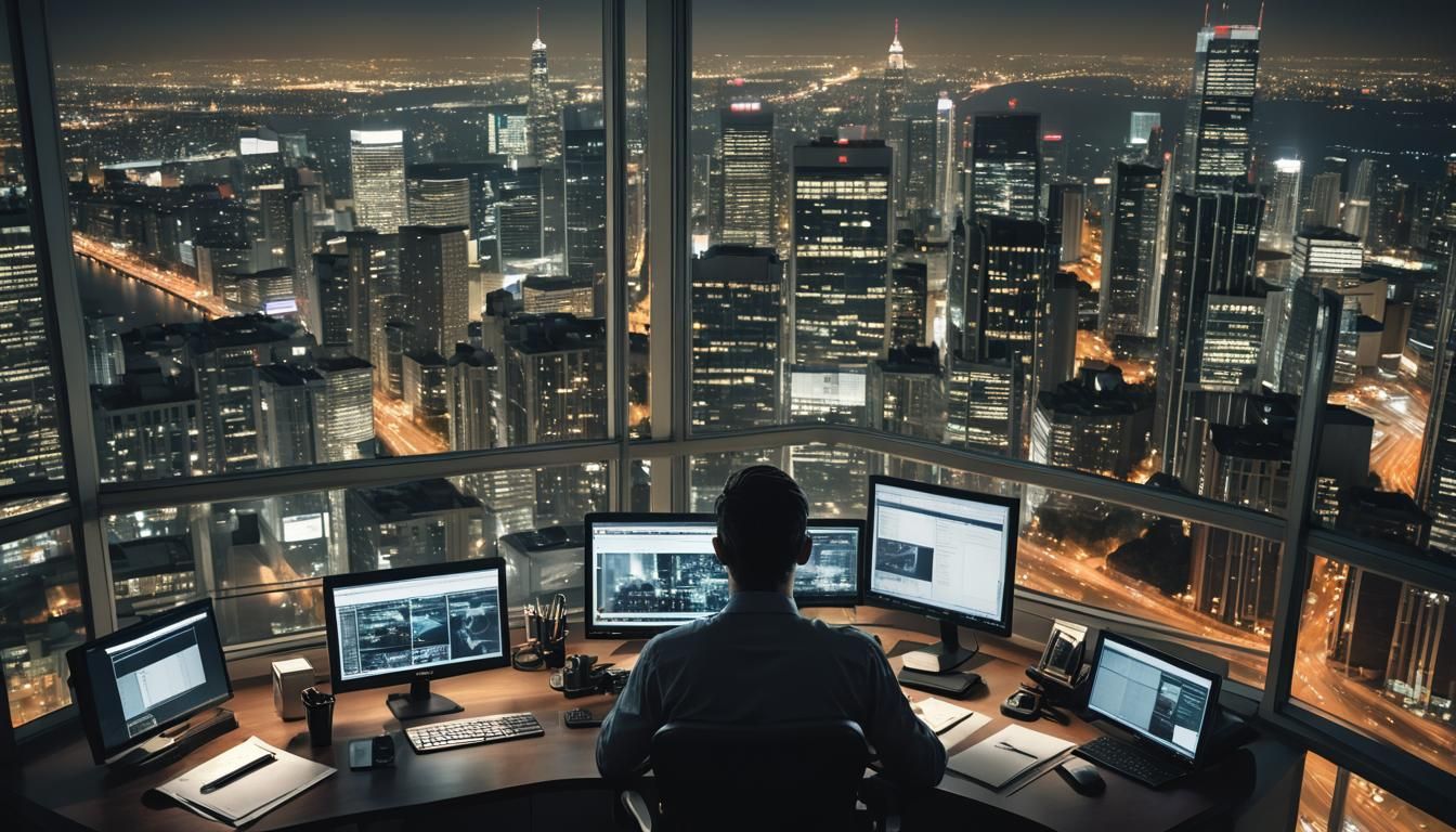 Night Work: Cityscape View from High-Rise Office