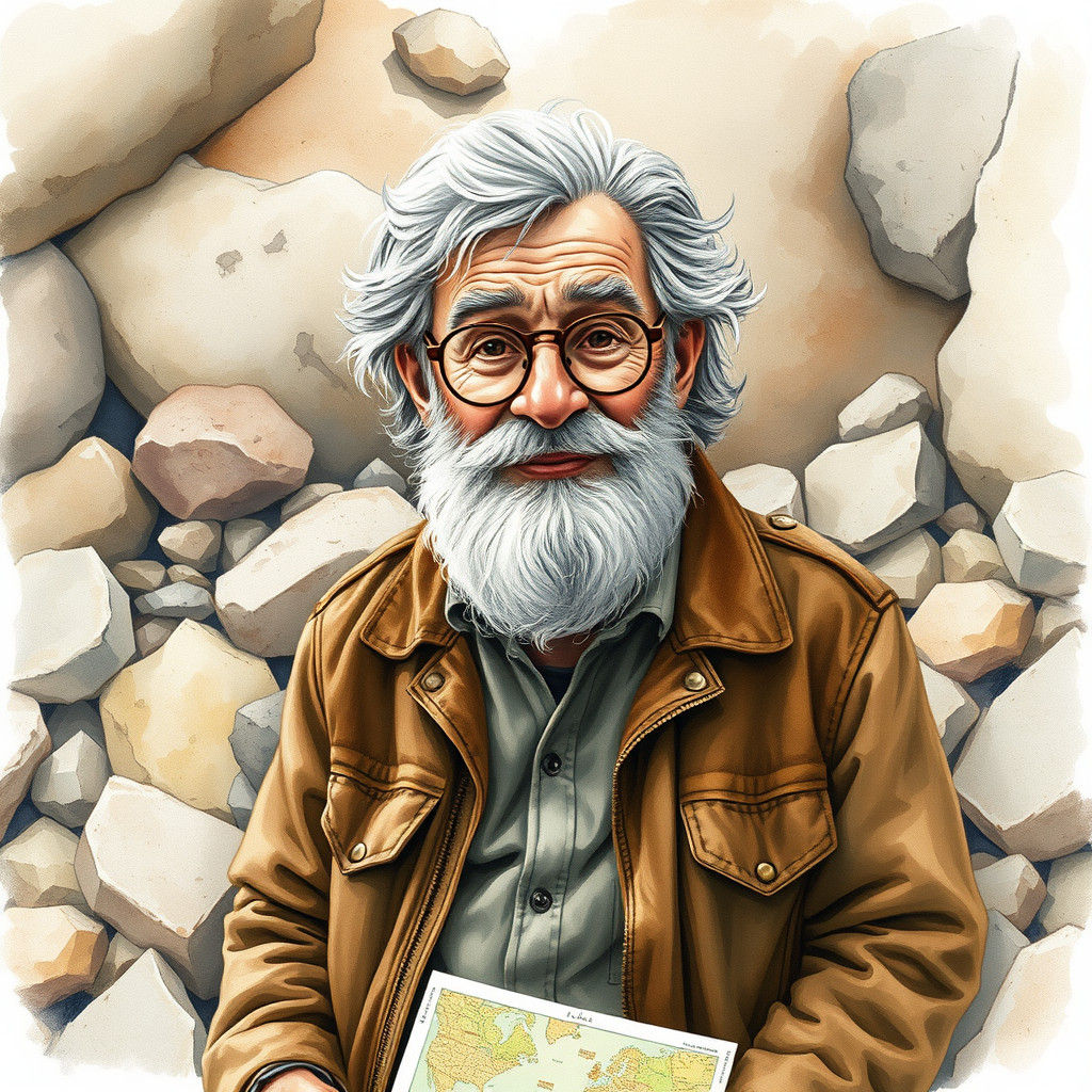 Italian Geologist in Quentin Blake Watercolor Style