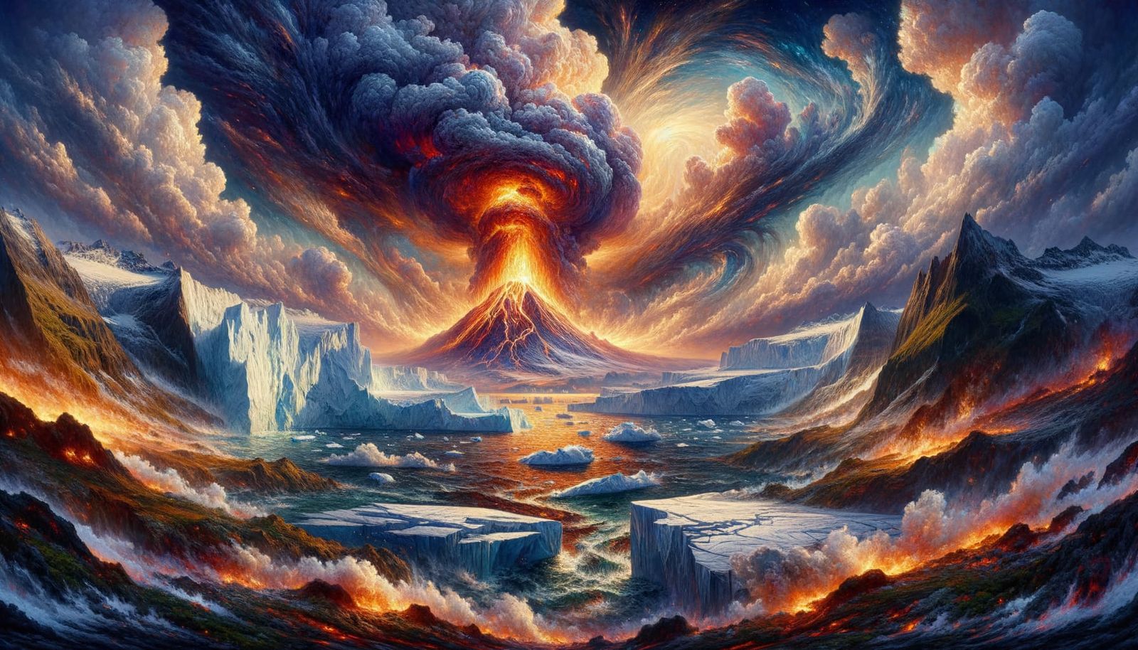 Volcano Erupts on Greenland Ice Shelf: Digital Art