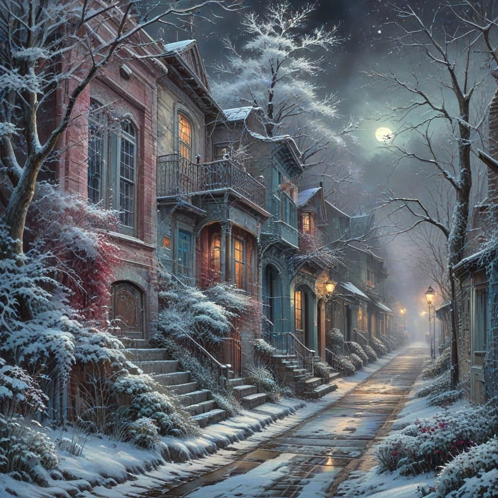 Vibrant Colonial Alleyway in Ethereal Mist