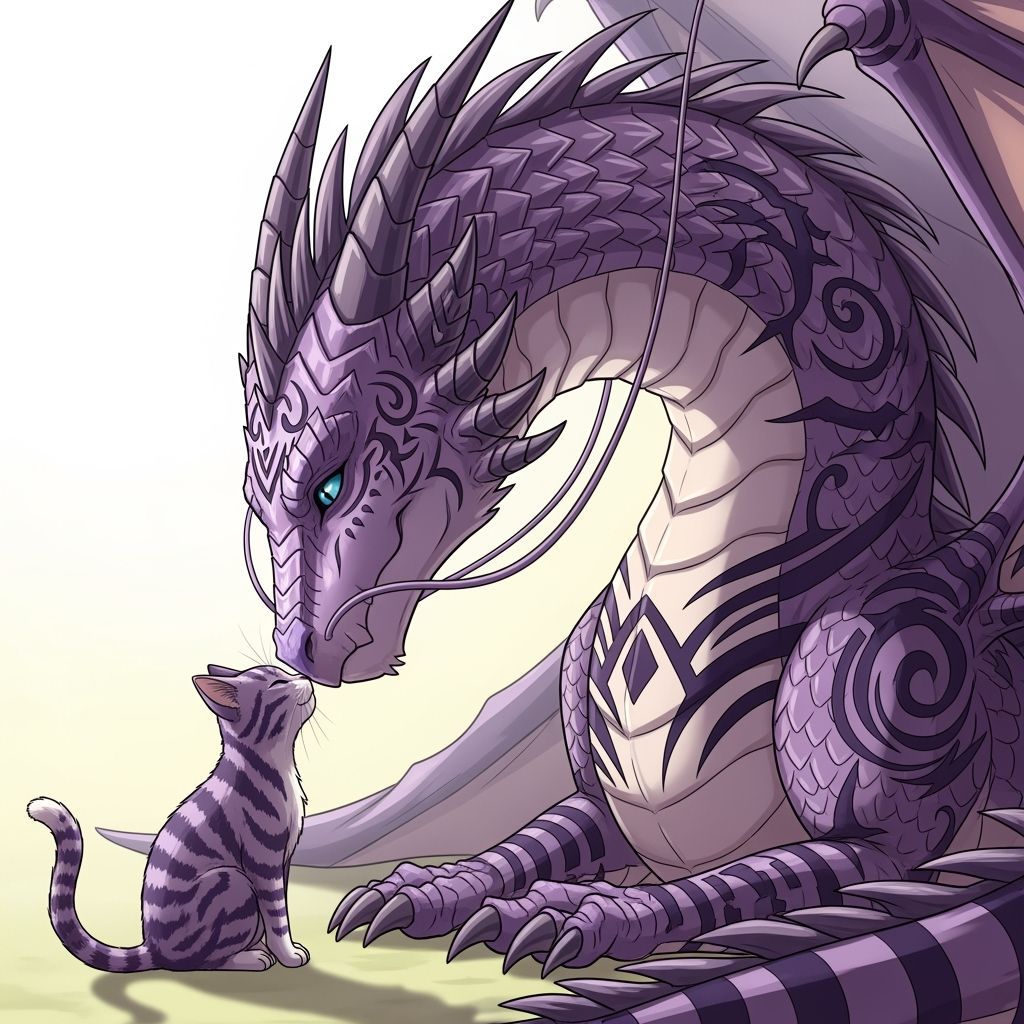 Purple Dragon and Cat Nose Touch, Anime Style