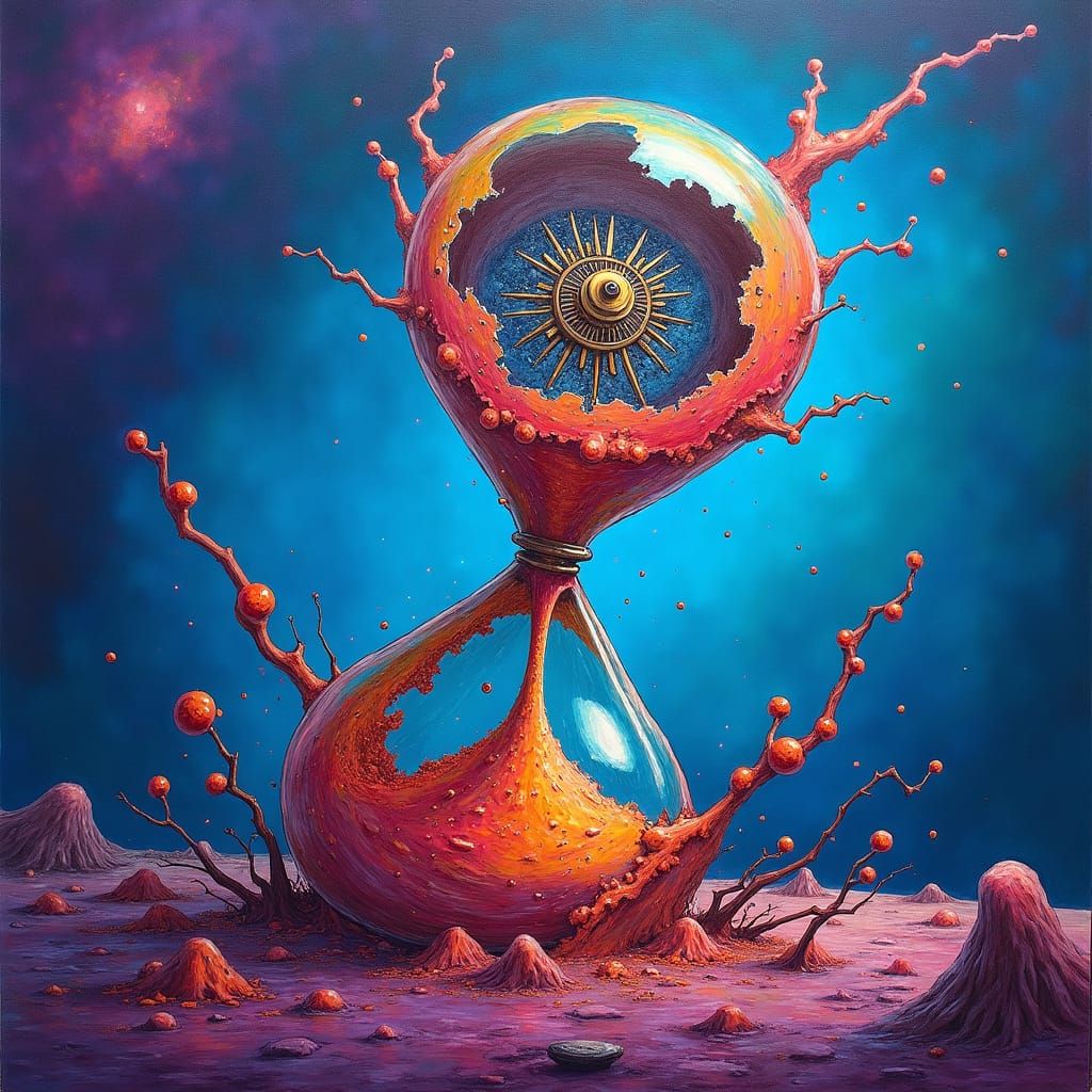 Melting Hourglass in Space-Time Continuum: Surrealist Art