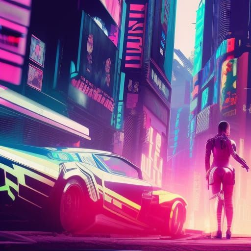 Cyberpunk Cityscape with Neon Lights