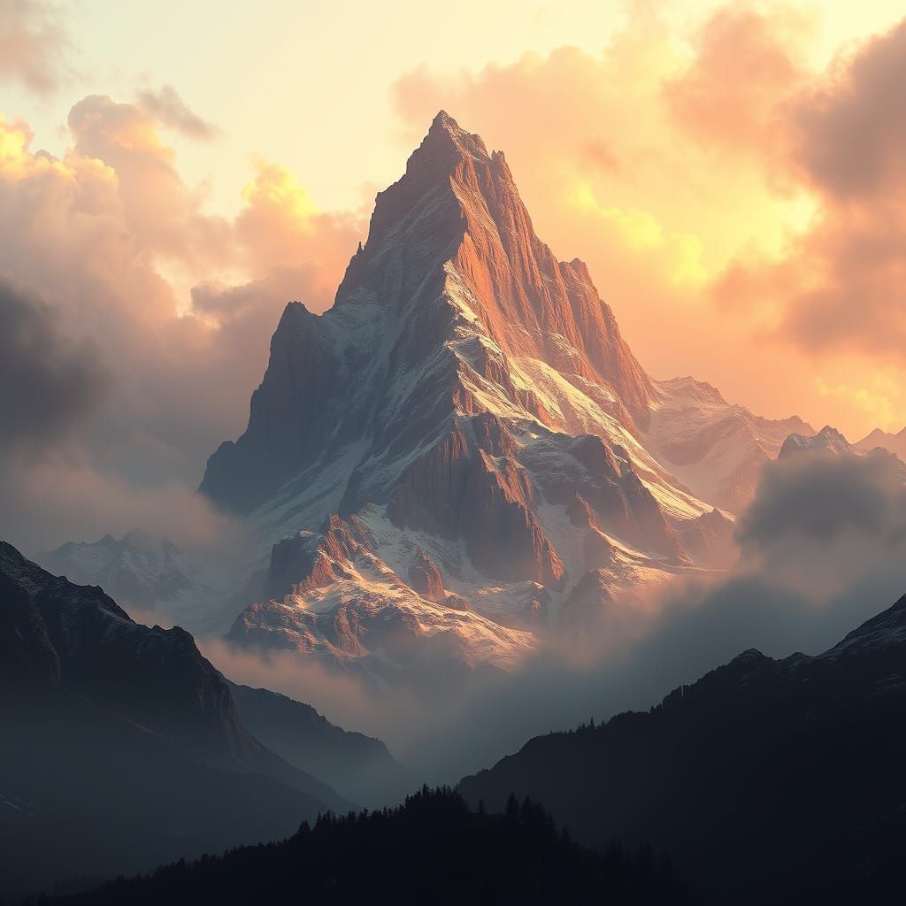 Majestic Lonely Mountain in Digital Matte Painting Style