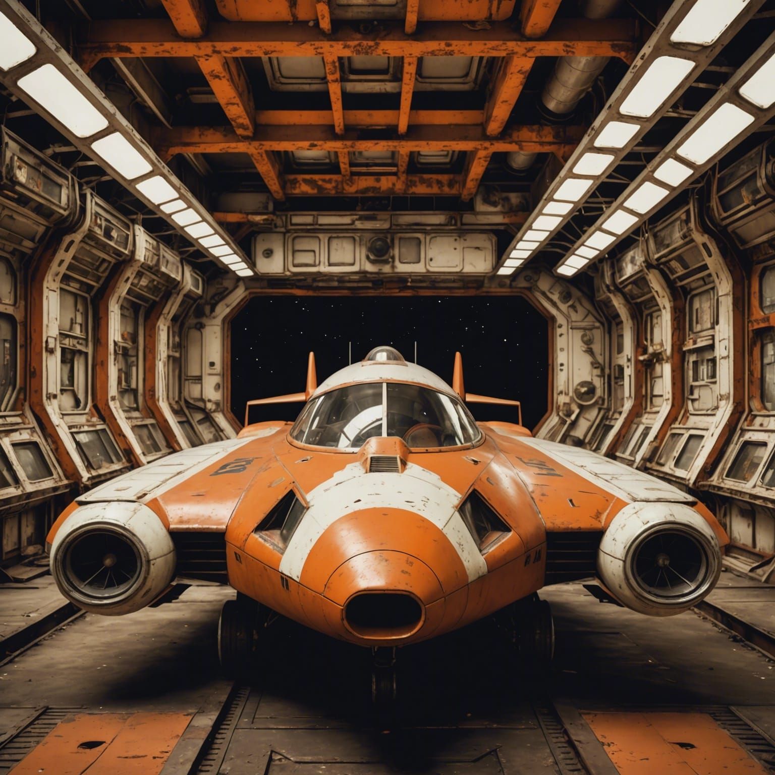 Retro Sci-Fi Spaceship Speeds Through Deep Space