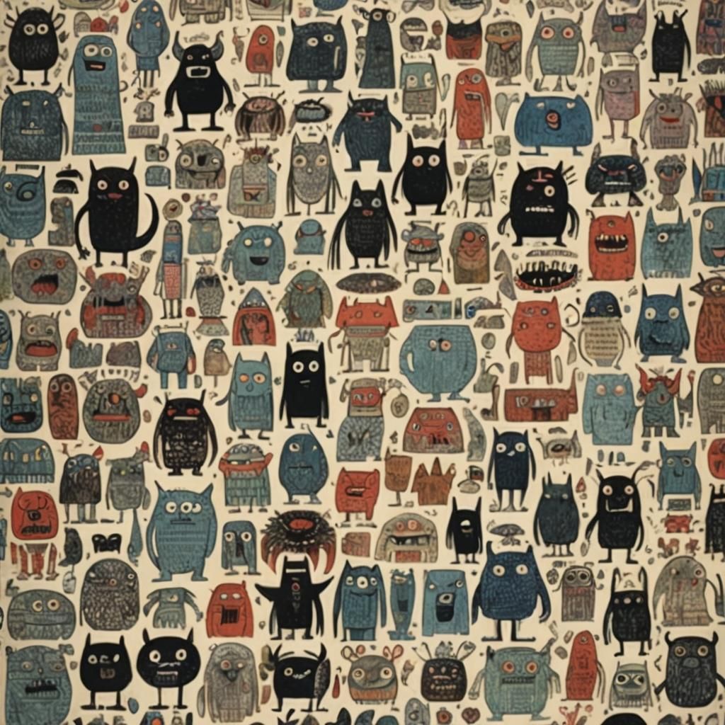 Monster Identification Poster in Folk Art Style