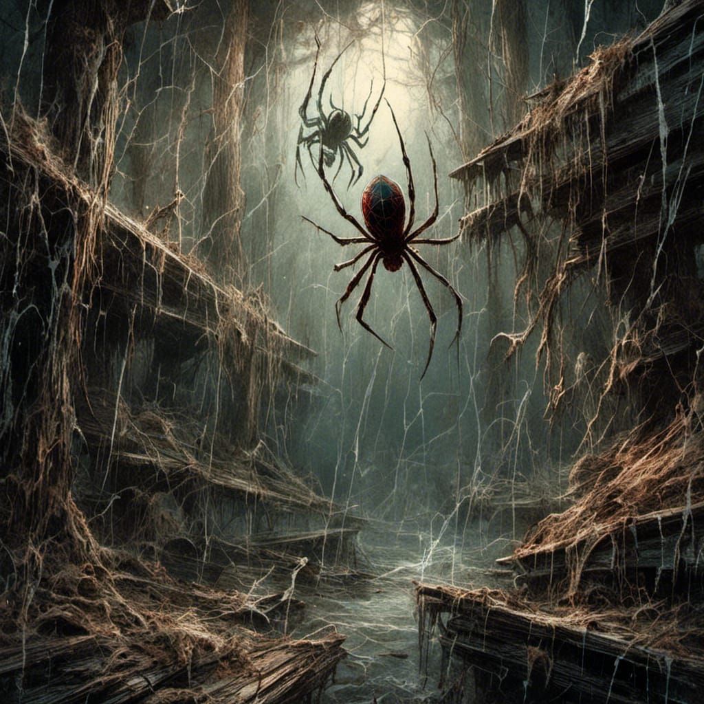 Macabre Spiderwebs in Comic Book Art Style