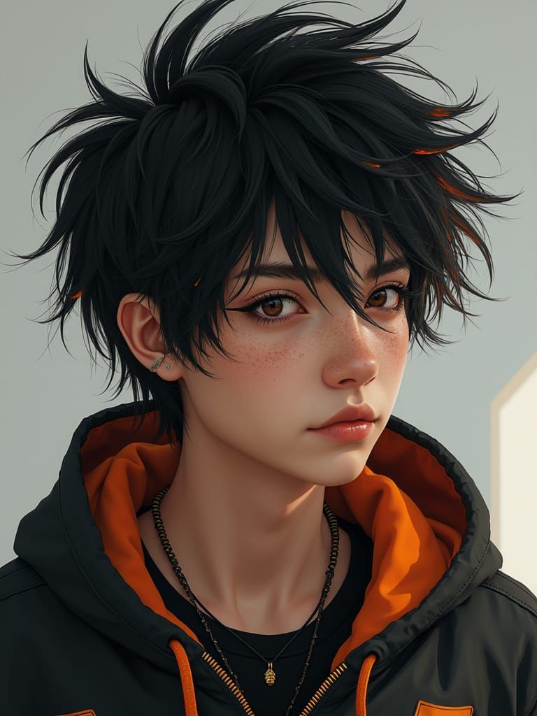 Punk Teen with Graphic Hoodie in Detailed Digital Art