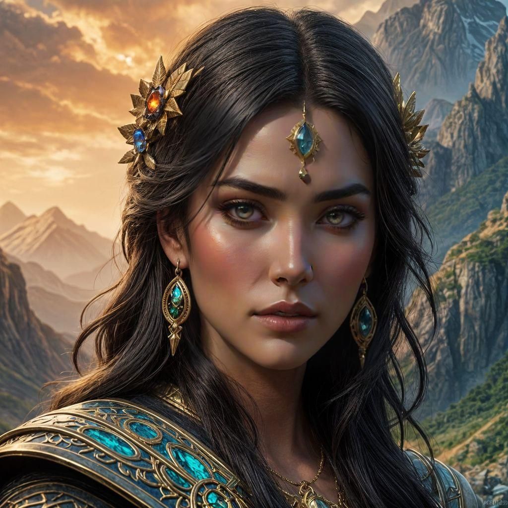 Epic Mountain Priestess Portrait in High Fantasy Style