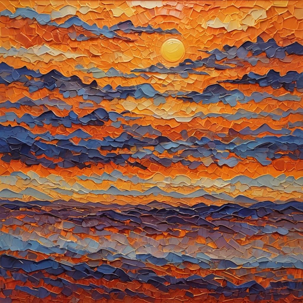 Orange Sunset Horizon in Expressionist Oil Painting