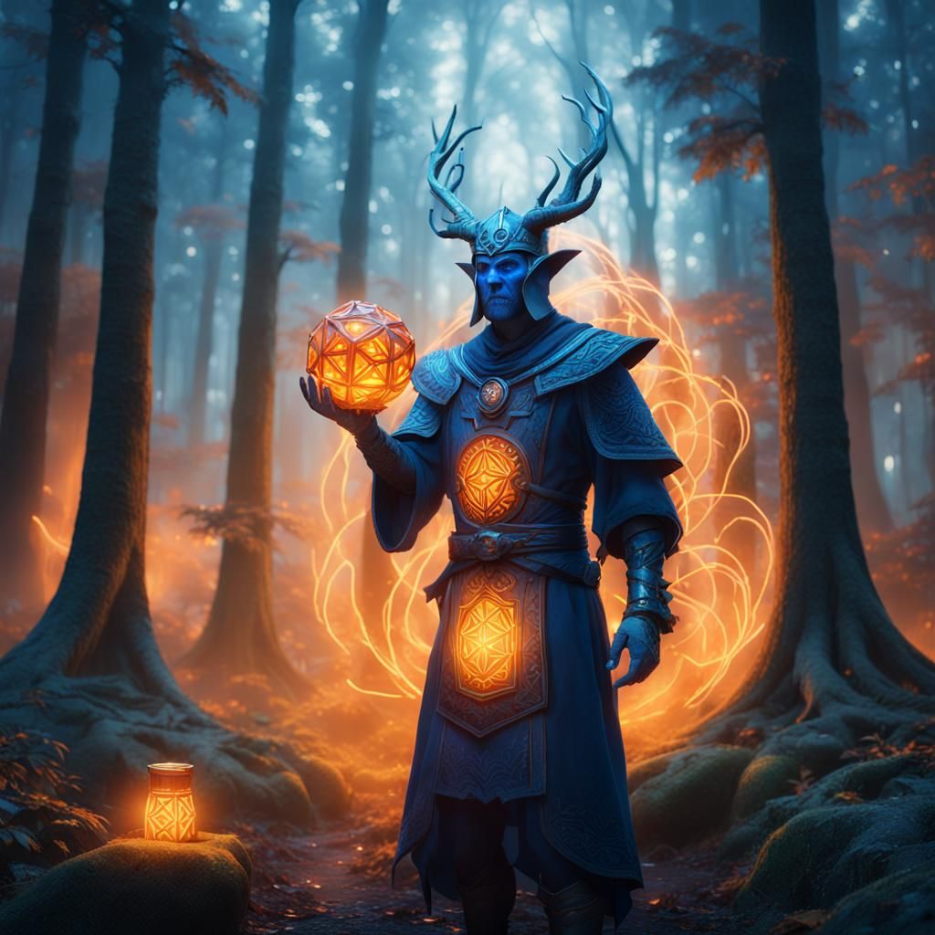 Mystical Forest Ritual Performer in Vibrant Fantasy Art