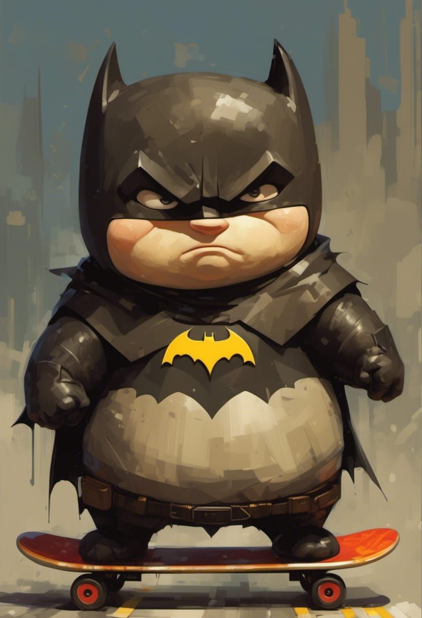 Adorable Chibi Batman Bear on Skateboard