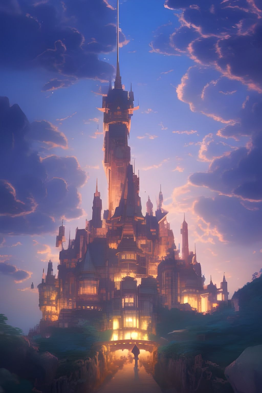 Magical Star Castle in Anime Style, Detailed Matte Painting
