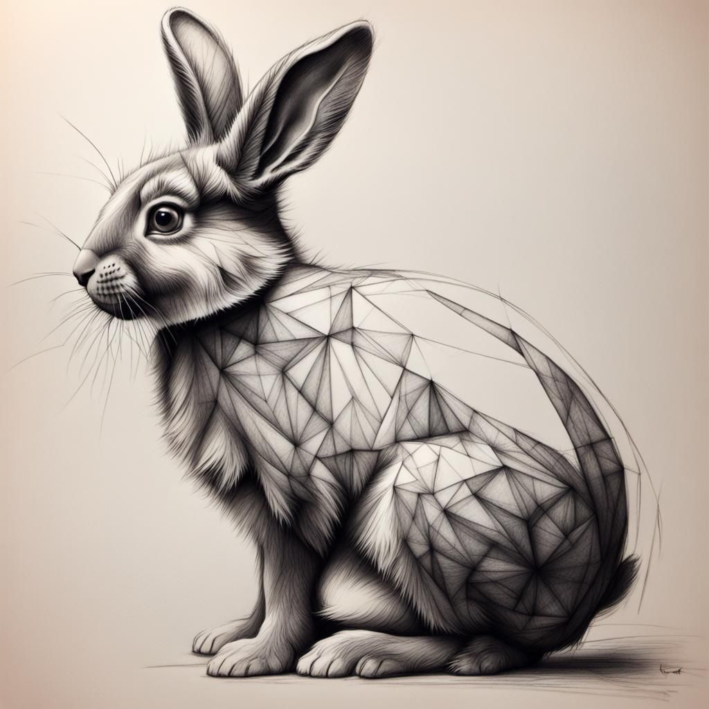 Fractal Bunny in Charcoal Sketch