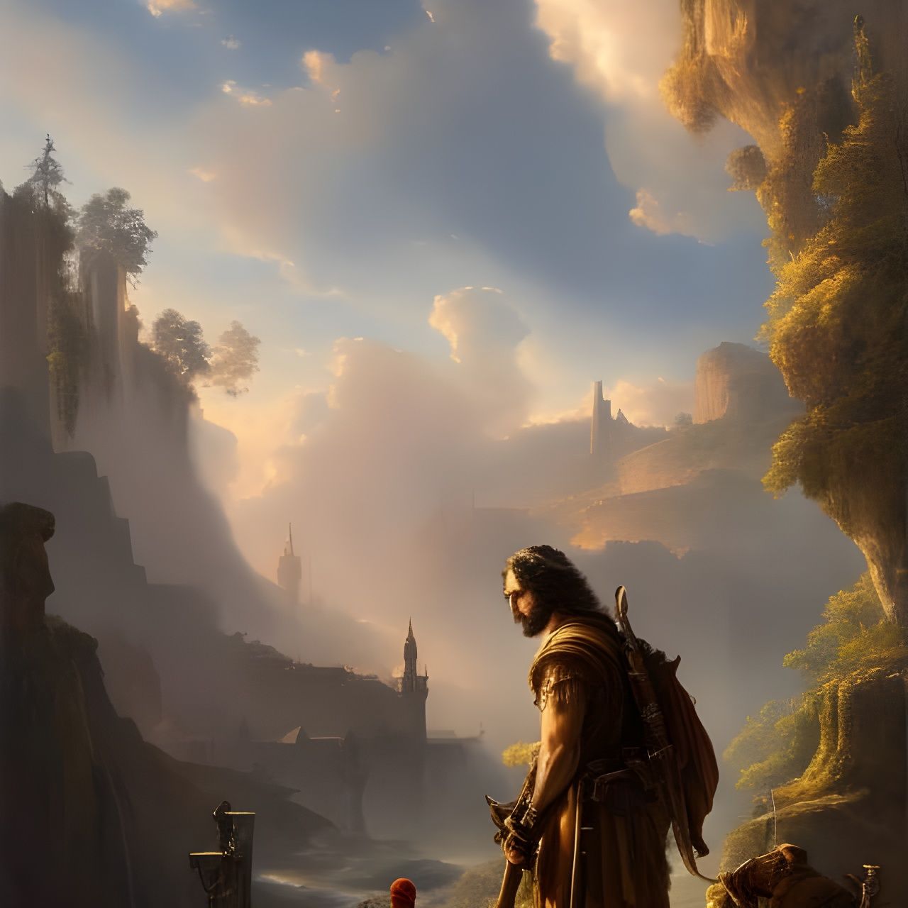 Medieval traveler. Art by Pino Daeli. Art by Arthur Rackham.