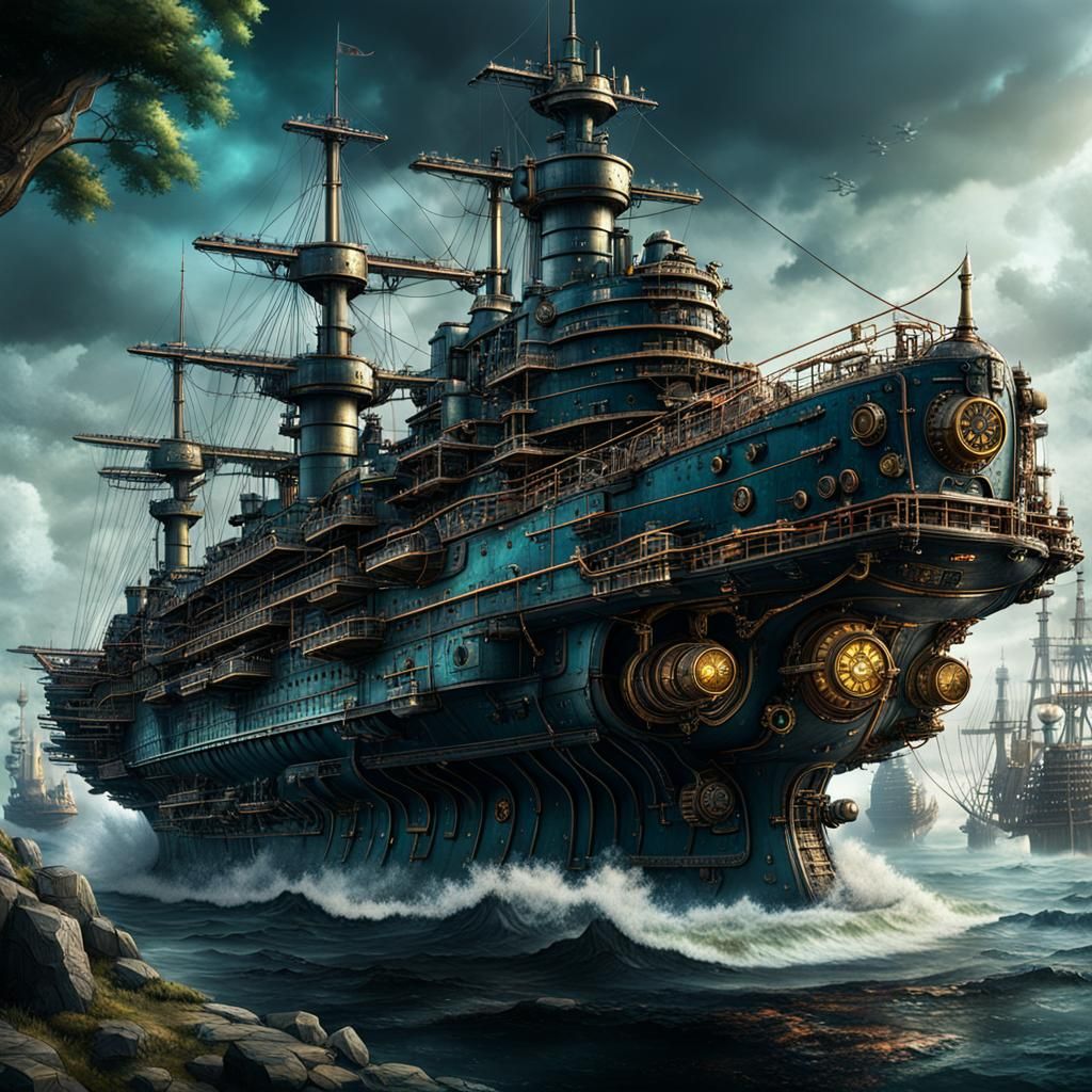 Steampunk Battleship in Detailed Matte Painting