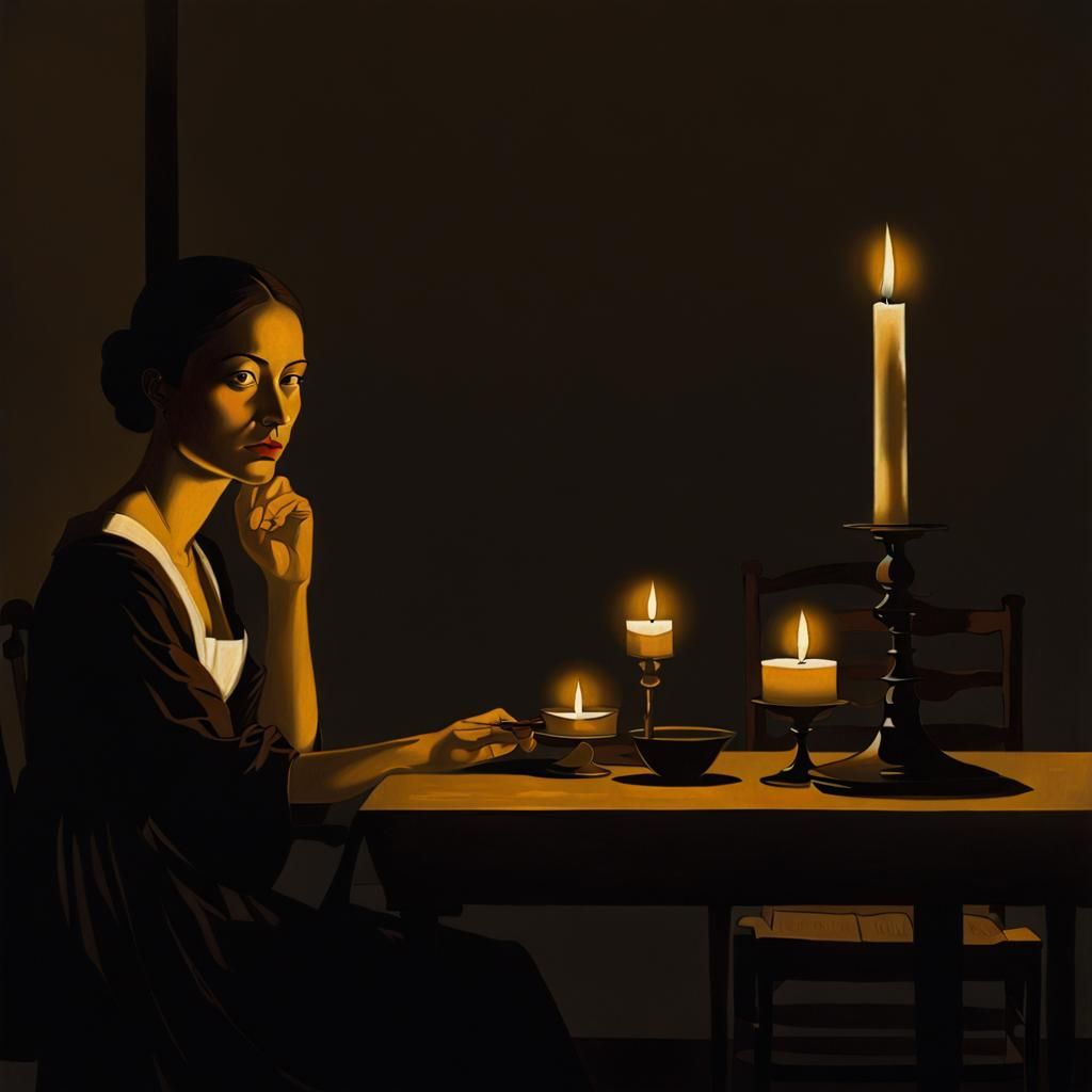 Chiaroscuro Candlelit Portrait of Young Woman