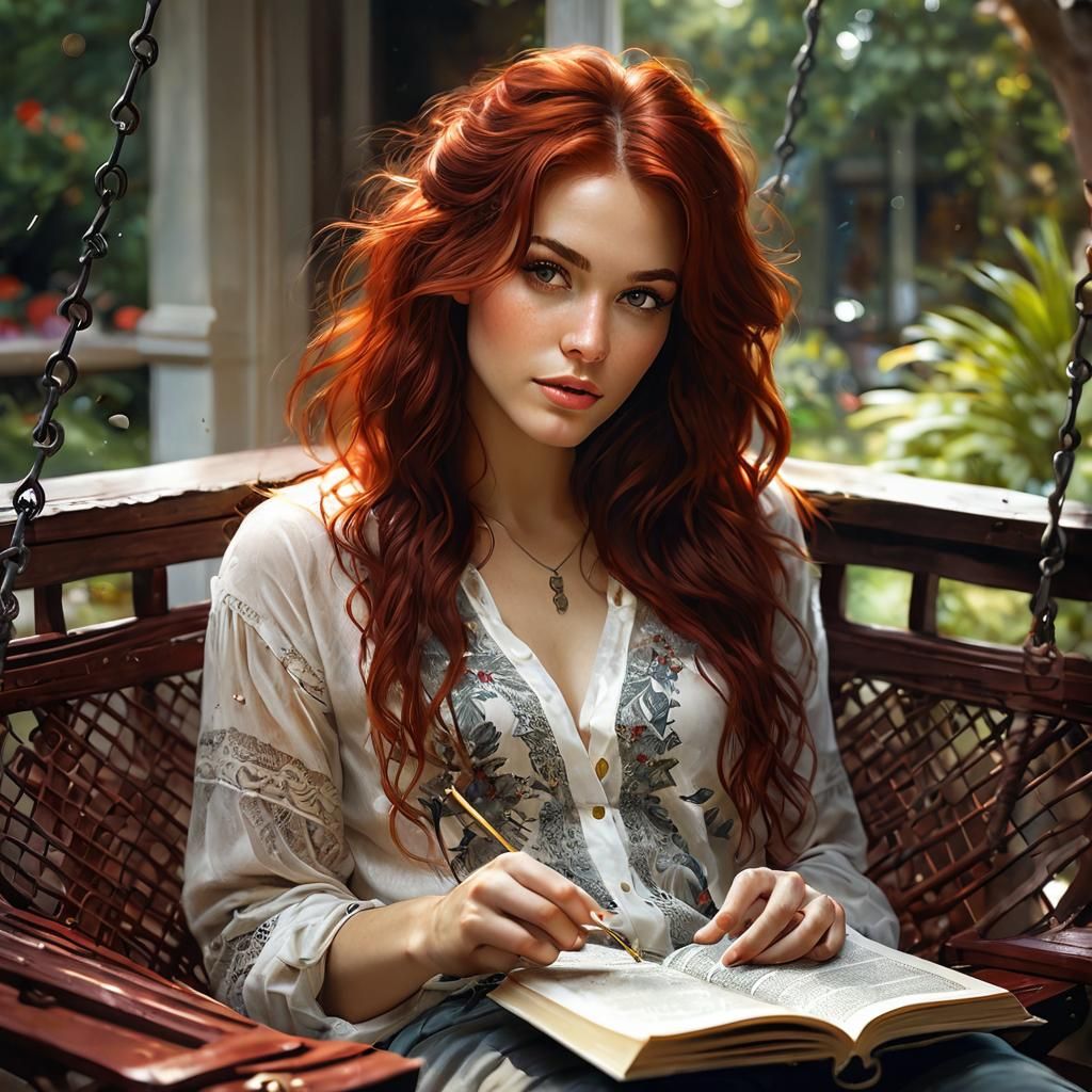 Woman on Porch Swing in Daeni Style