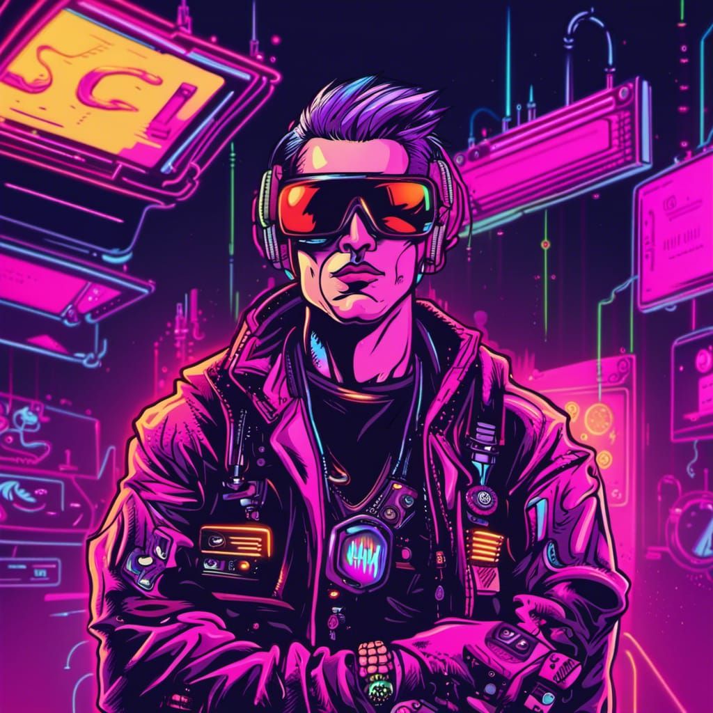Sci-Fi Punk Gang Member in Synthwave Neon Style