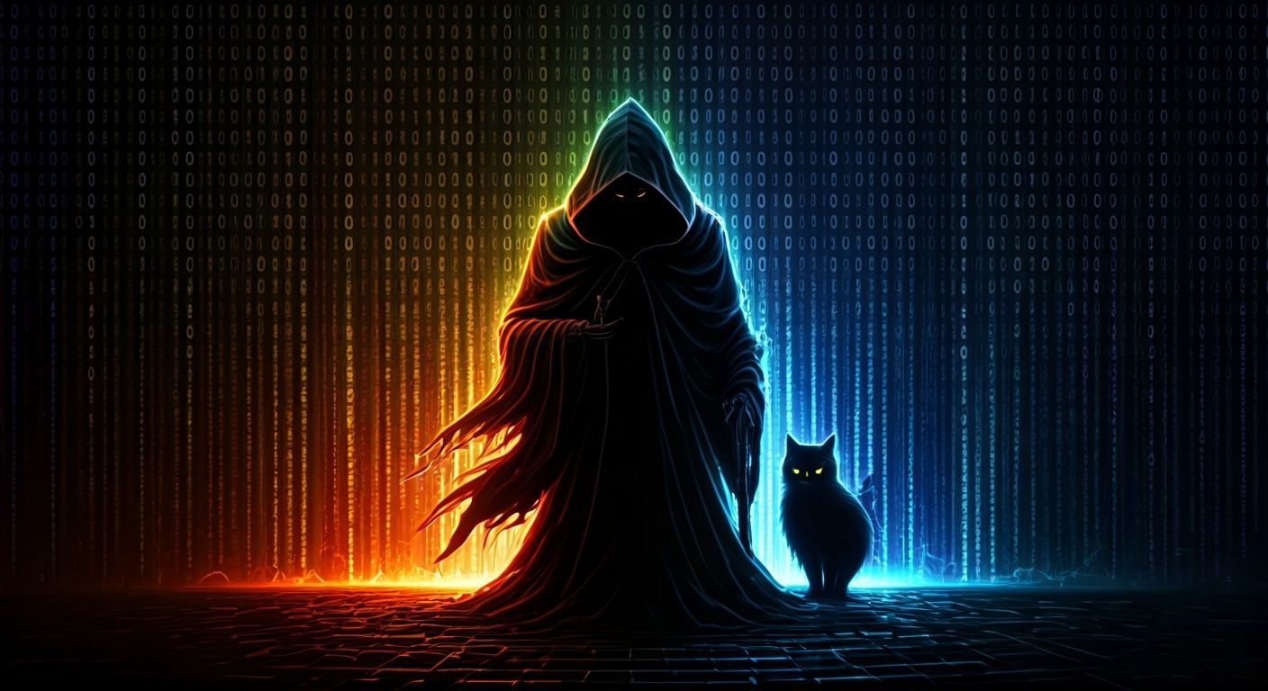 Futuristic Reaper Silhouette Formed From Binary Code