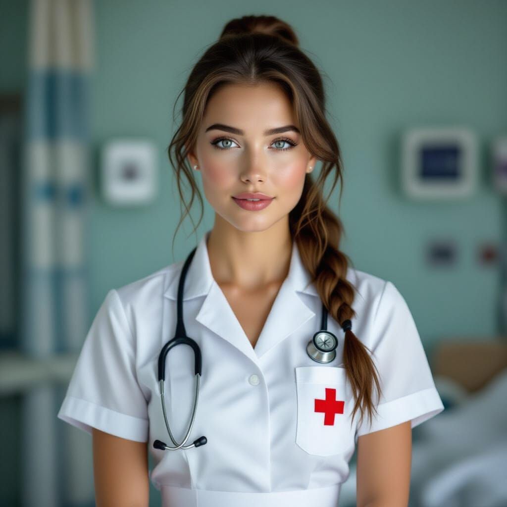 Young Nurse in Hospital: Photorealistic Portrait