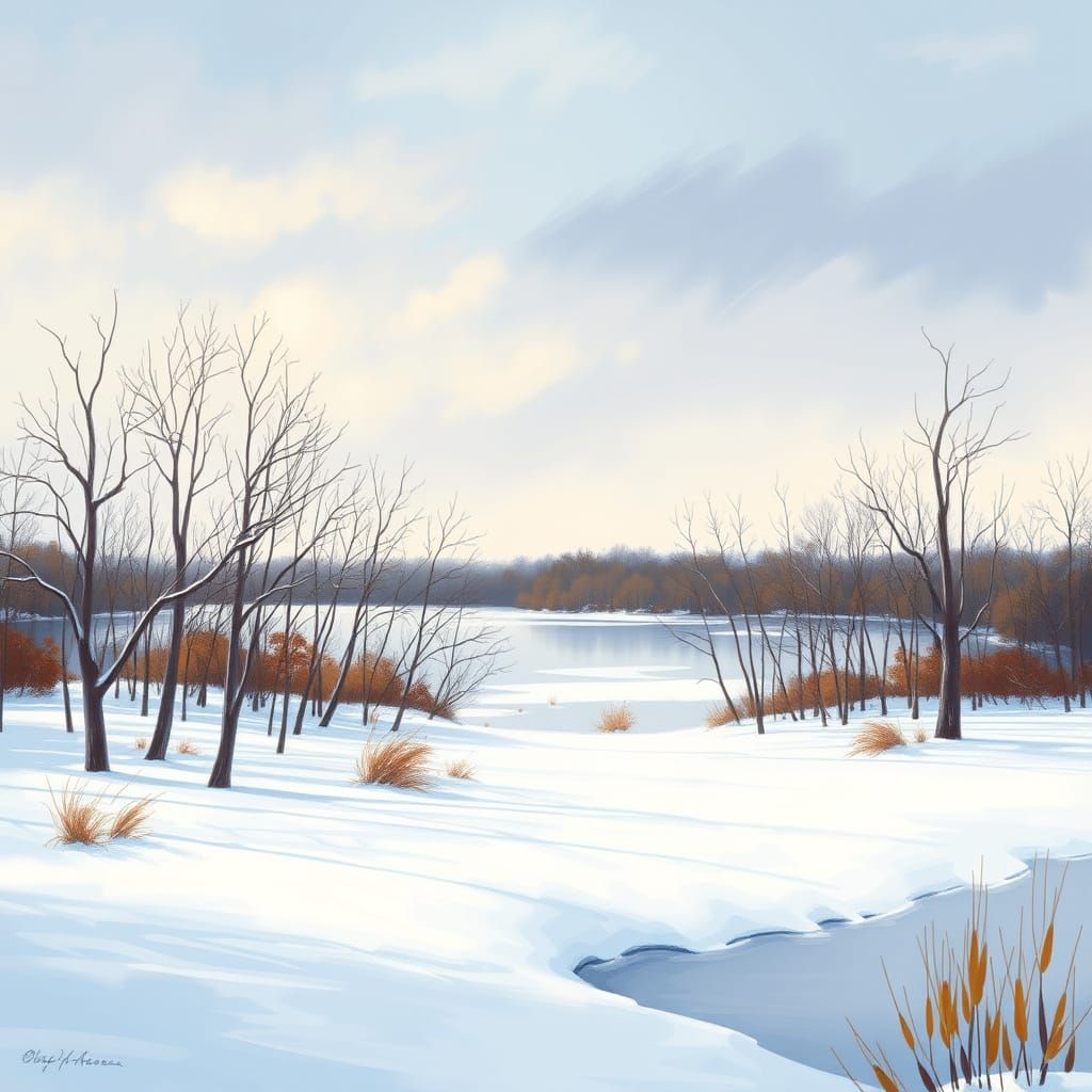 Michigan Winter Landscape in Impressionist Style