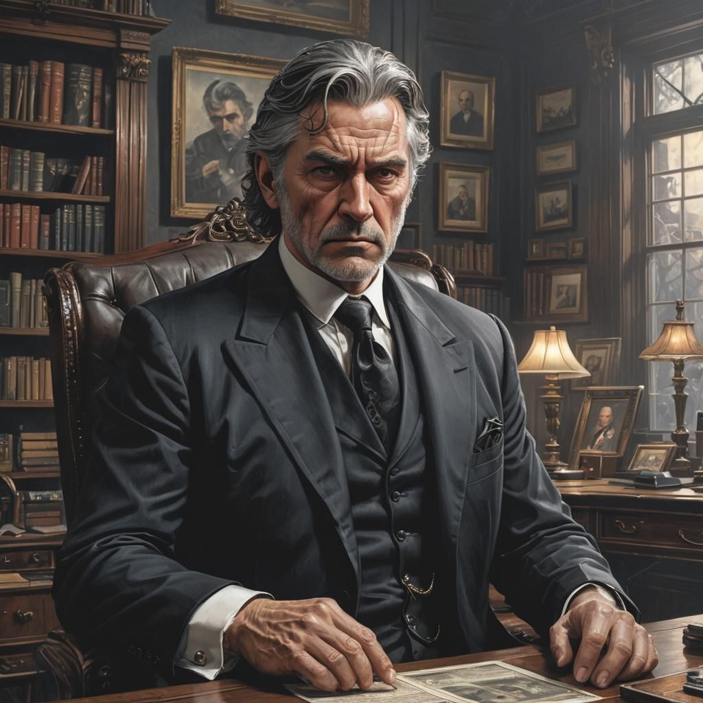 Victorian Mansion: Wealthy Man in Comic Book Art Style