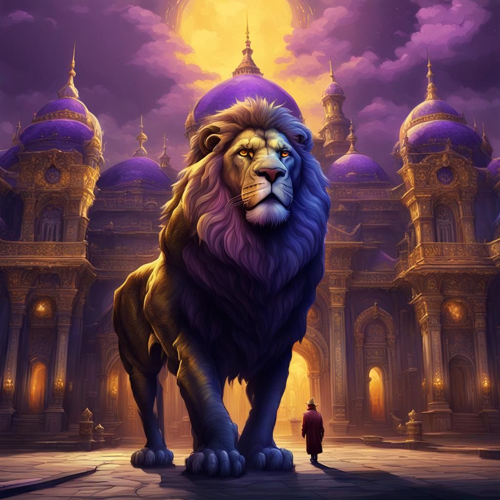 King and Lion in Dark Fantasy Palace