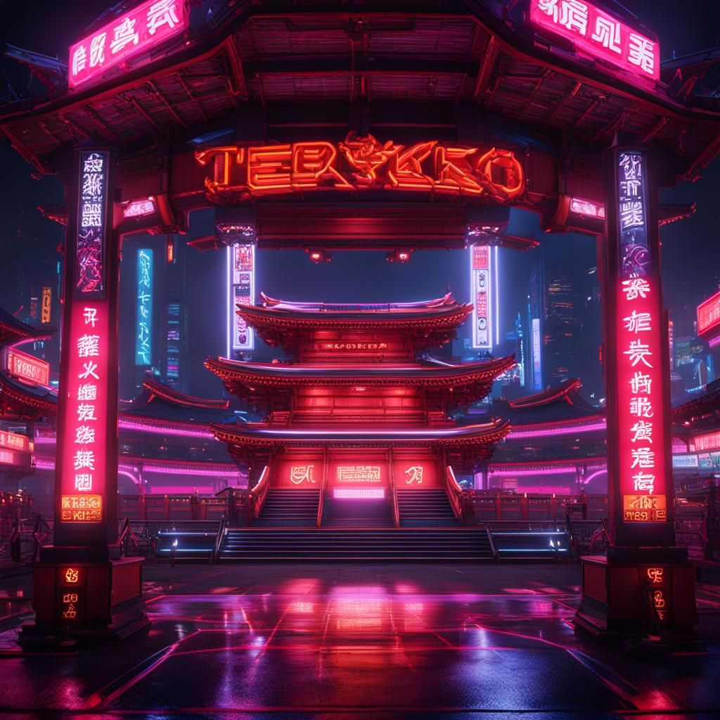 Neon Tokyo Tekken Tournament: Detailed Digital Painting