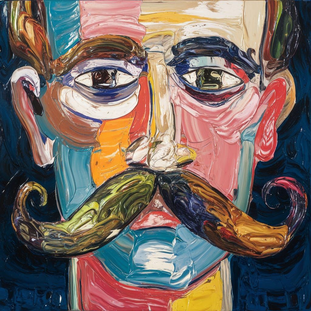 Expressionist Oil Painting of a Colorful Mustache